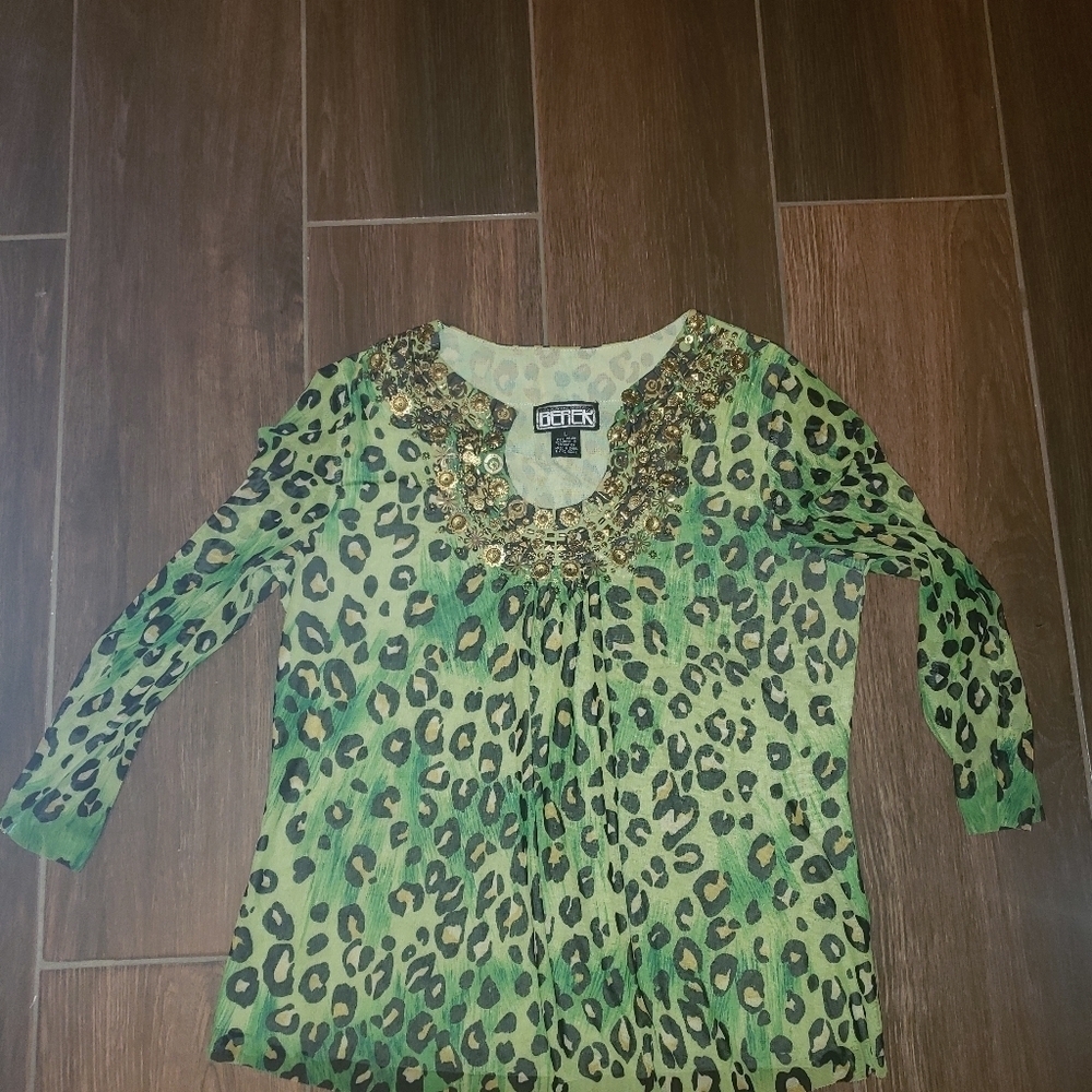 VINTAGE BEREK WOMEN'S BLOUSE TOP SZ LARGE GREEN